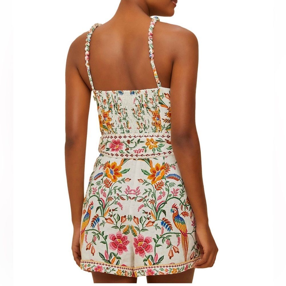NWT Farm Rio Delicate Forest Off White Linen Romper Women Size XL(MSRP $220) - Picture 4 of 16